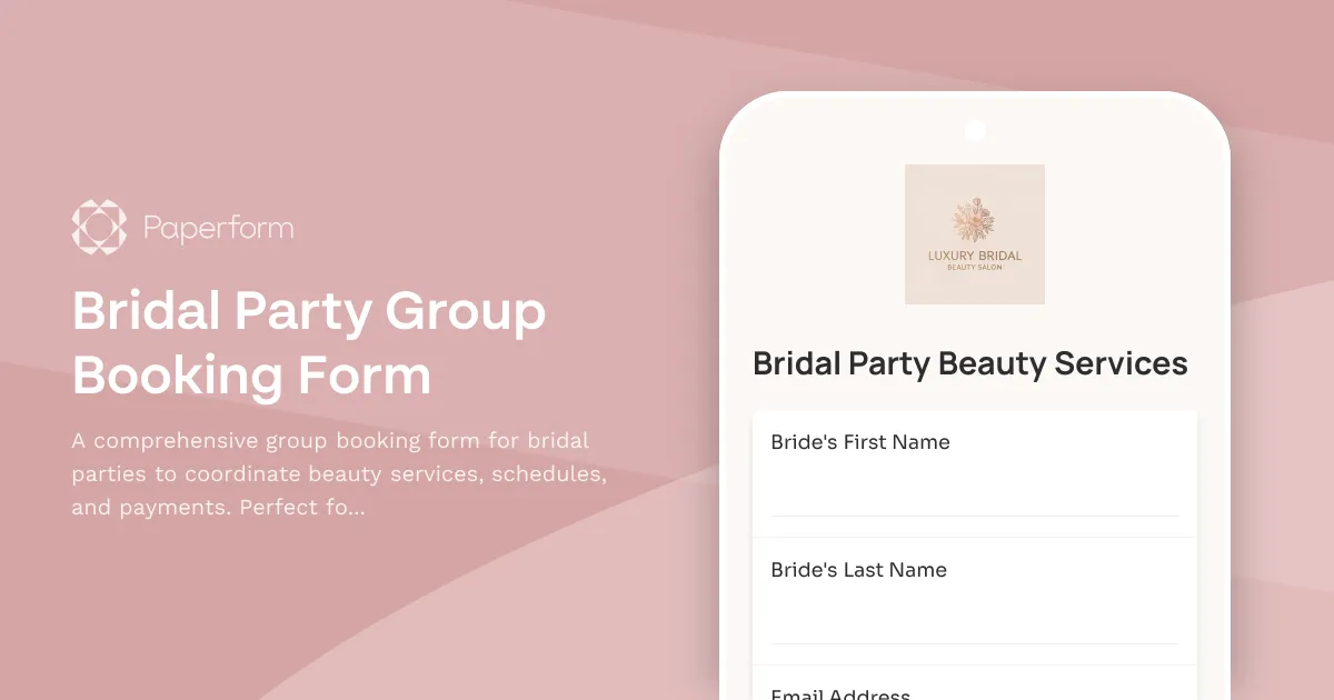 Bridal Party Group Booking Form