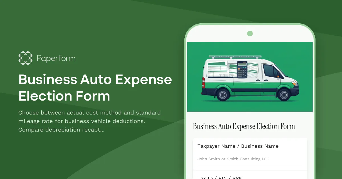 Business Auto Expense Election Form