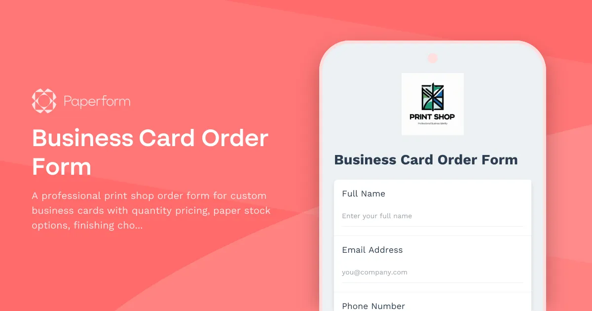 Business Card Order Form