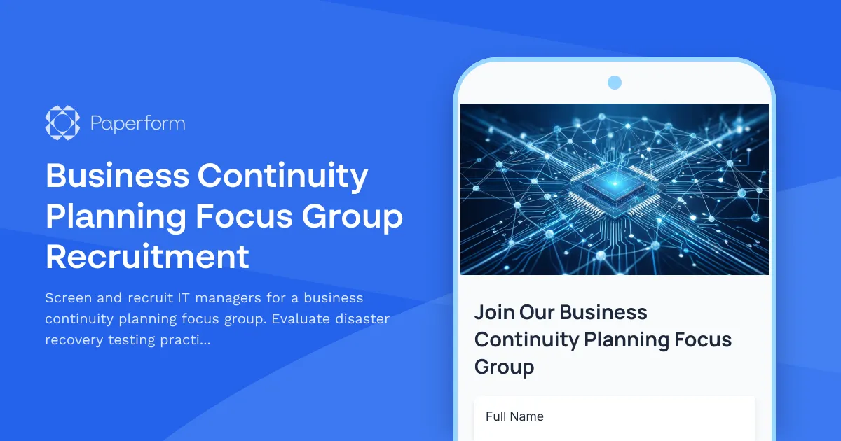 Business Continuity Planning Focus Group Recruitment