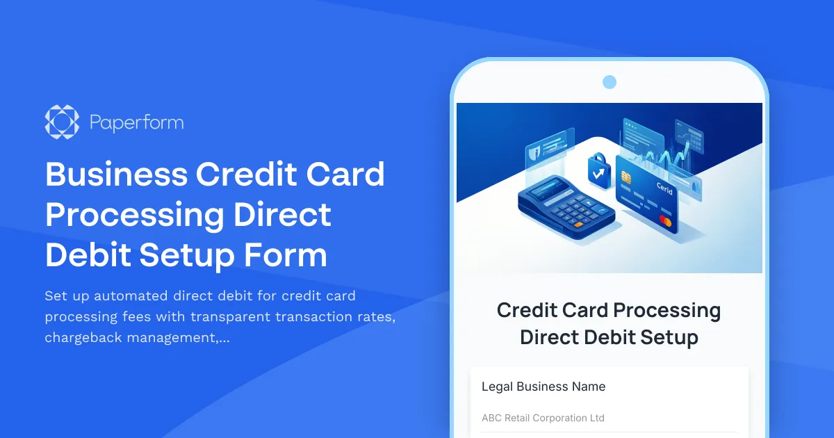 Business Credit Card Processing Direct Debit Setup Form