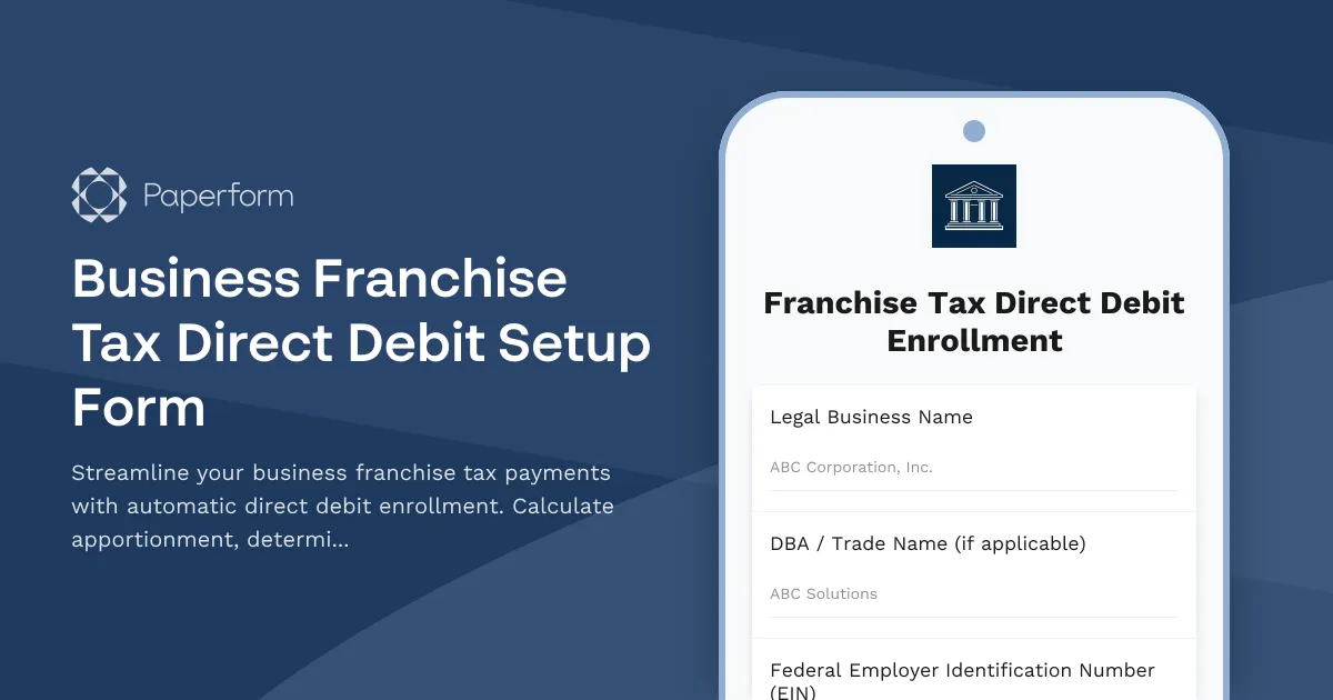 Business Franchise Tax Direct Debit Setup Form