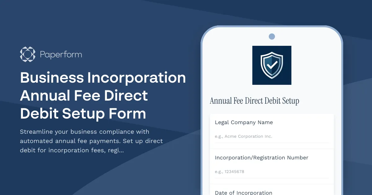 Business Incorporation Annual Fee Direct Debit Setup Form