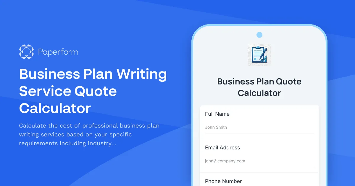 Business Plan Writing Service Quote Calculator
