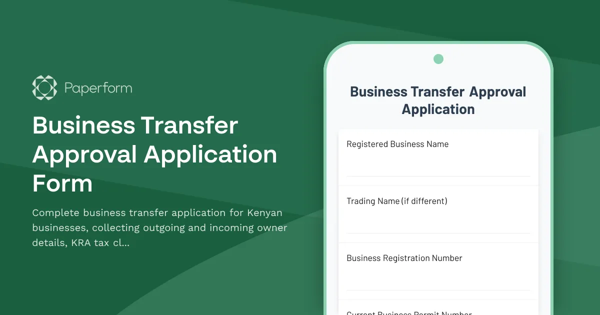 Business Transfer Approval Application Form