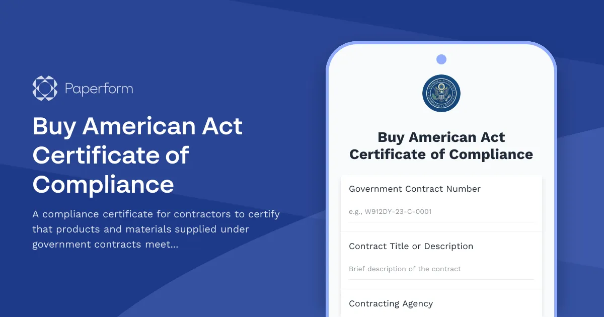 Buy American Act Certificate of Compliance
