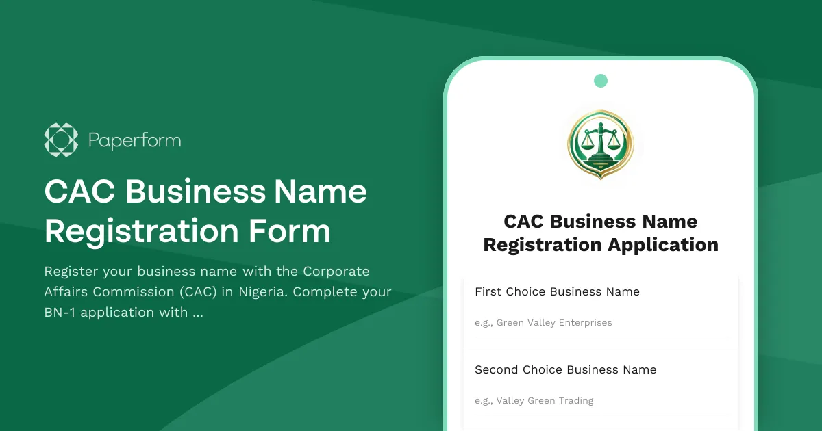 CAC Business Name Registration Form