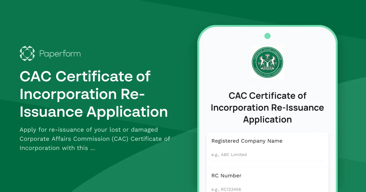 CAC Certificate of Incorporation Re-Issuance Application