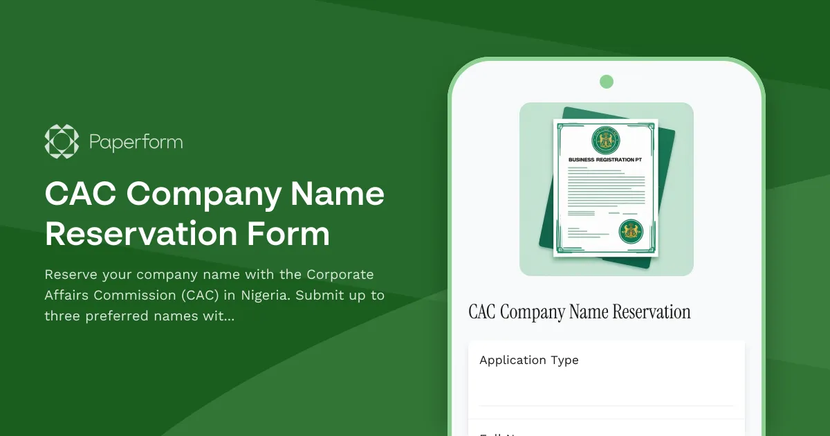 CAC Company Name Reservation Form