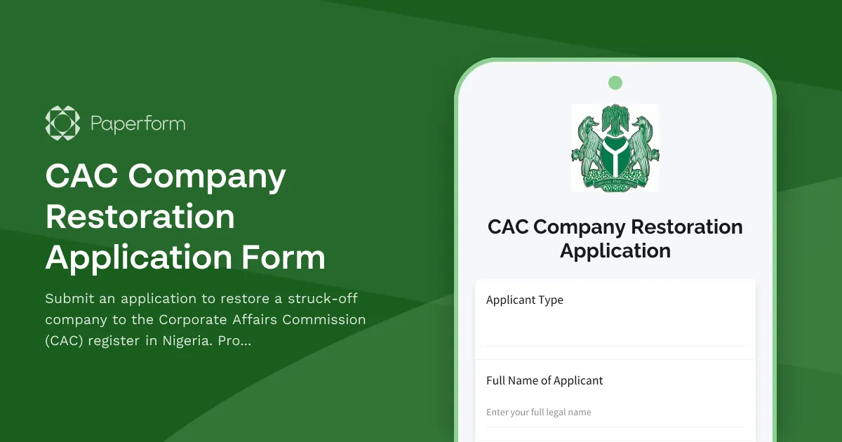 CAC Company Restoration Application Form