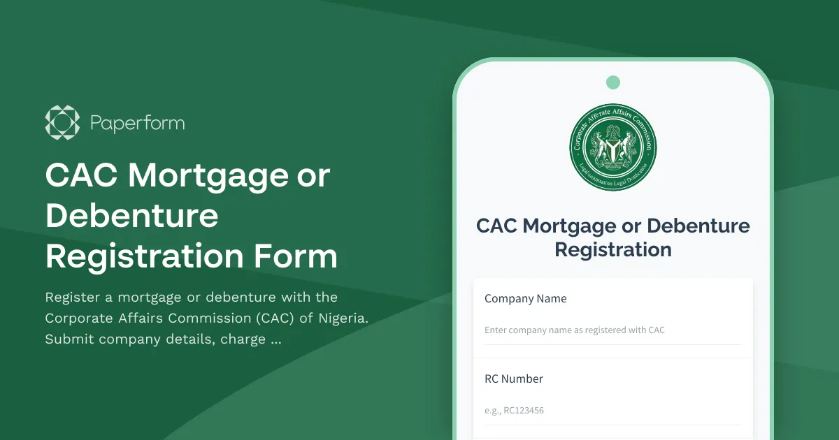 CAC Mortgage or Debenture Registration Form