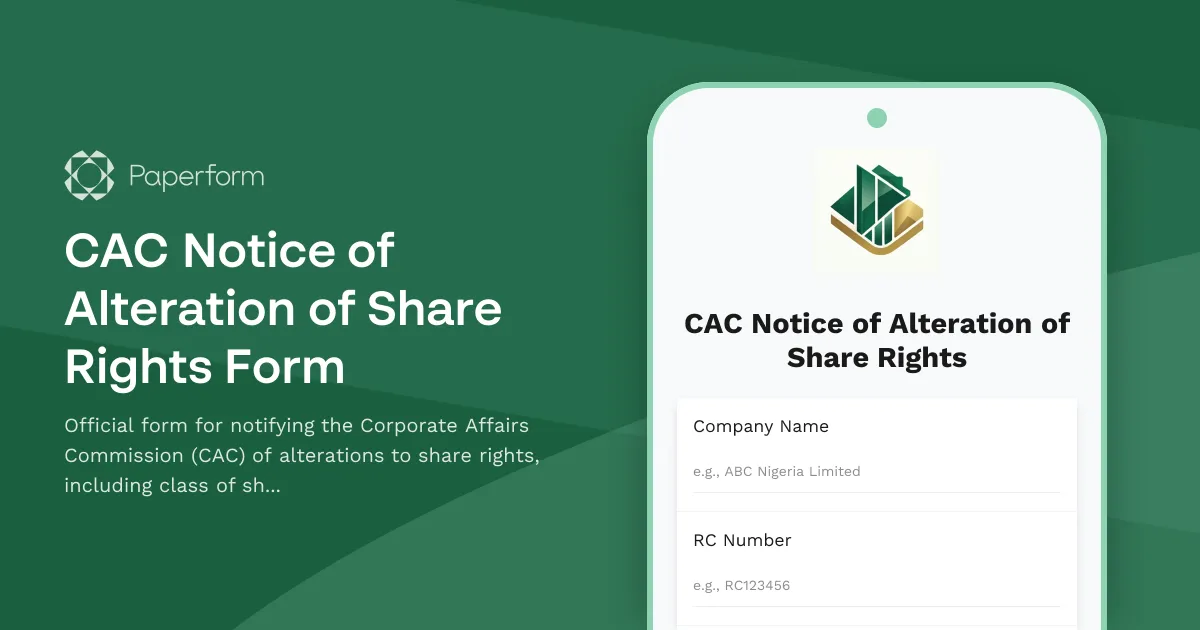 CAC Notice of Alteration of Share Rights Form