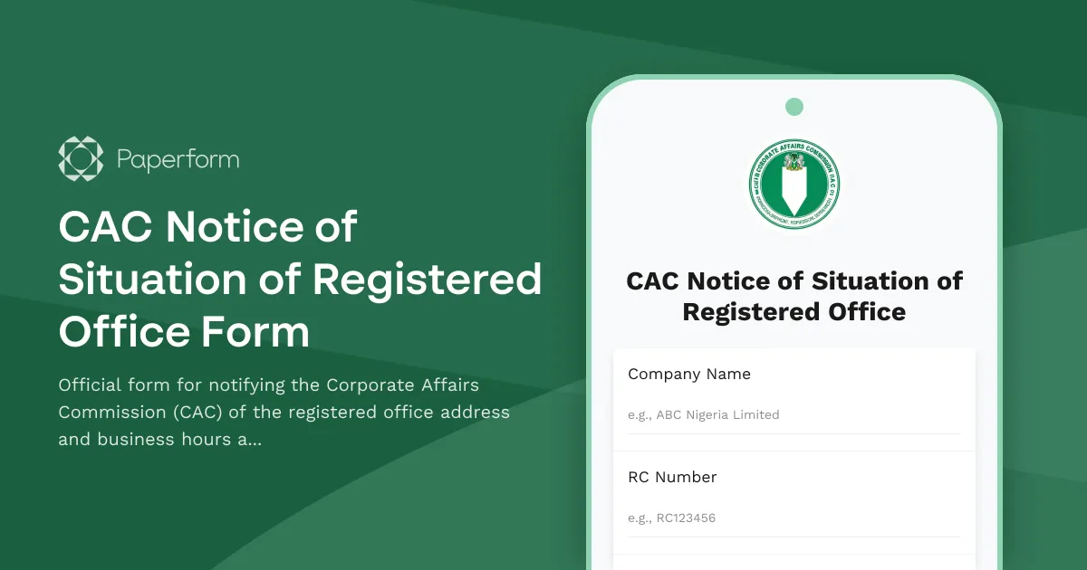 CAC Notice of Situation of Registered Office Form