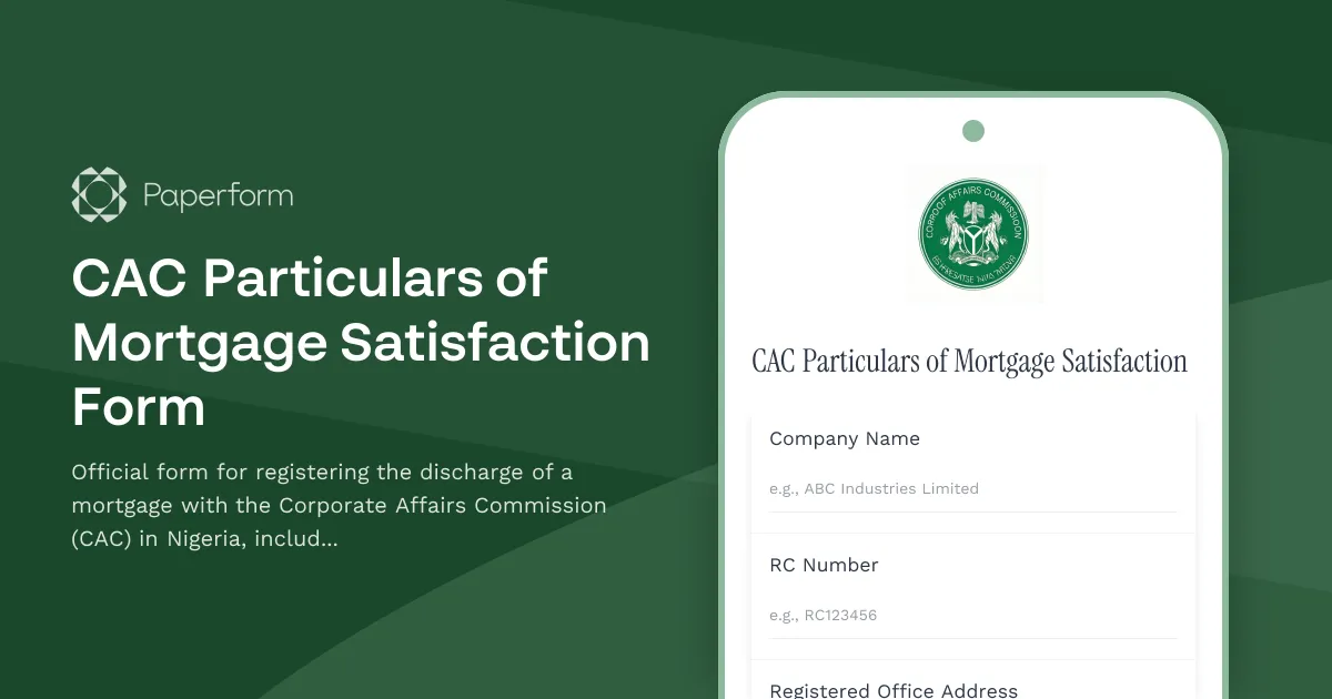 CAC Particulars of Mortgage Satisfaction Form