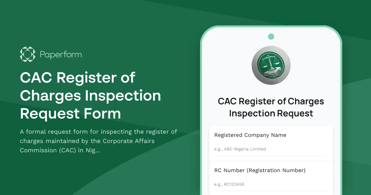 CAC Register of Charges Inspection Request Form