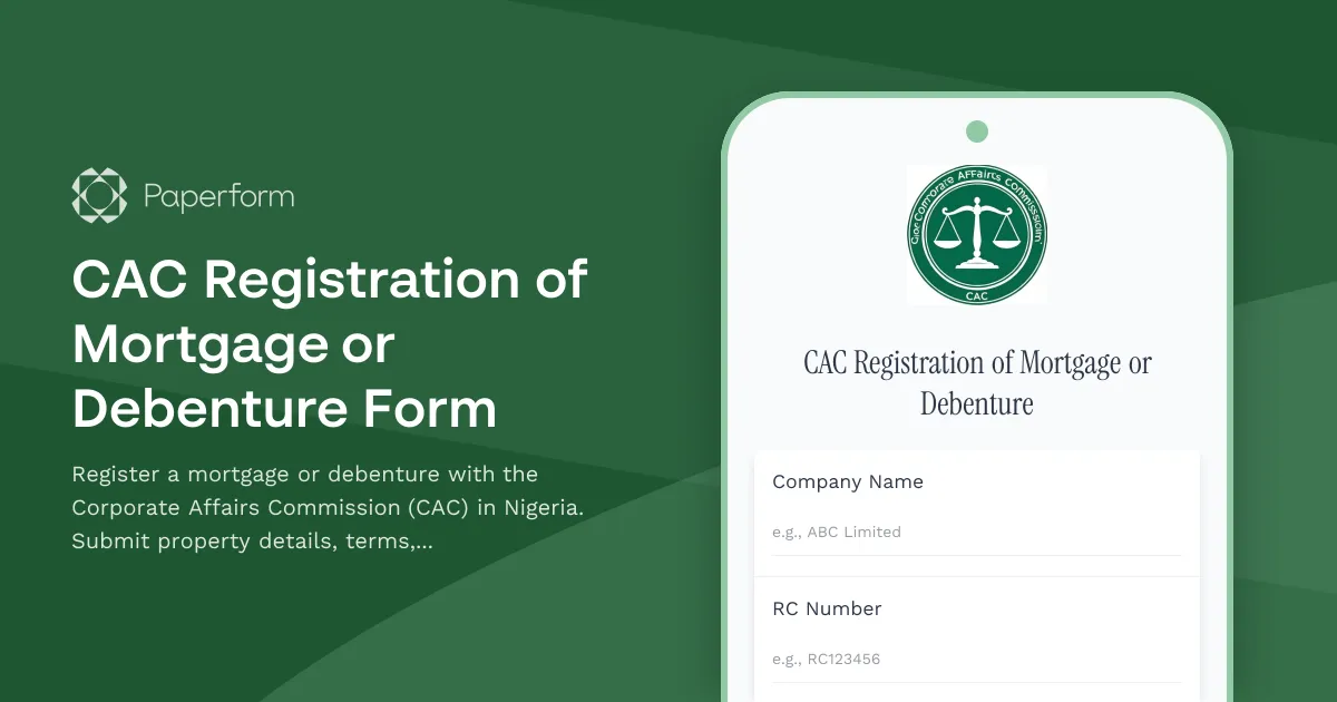 CAC Registration of Mortgage or Debenture Form