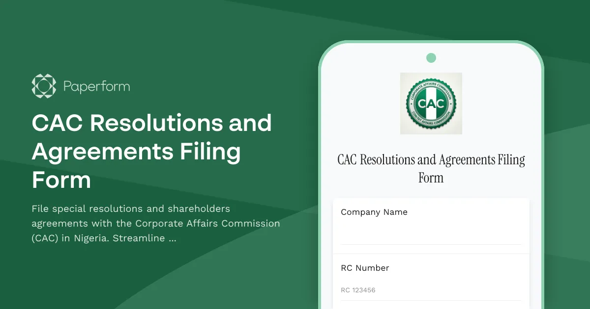 CAC Resolutions and Agreements Filing Form