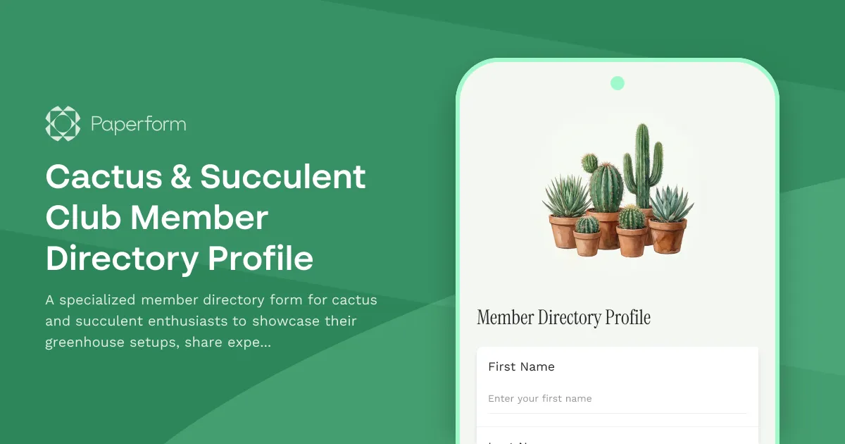 Cactus & Succulent Club Member Directory Profile