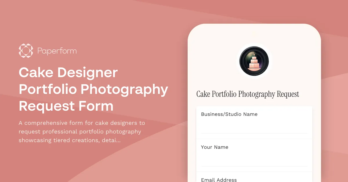Cake Designer Portfolio Photography Request Form