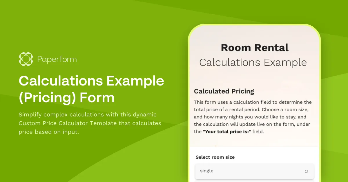 Calculations Example (Pricing) Form