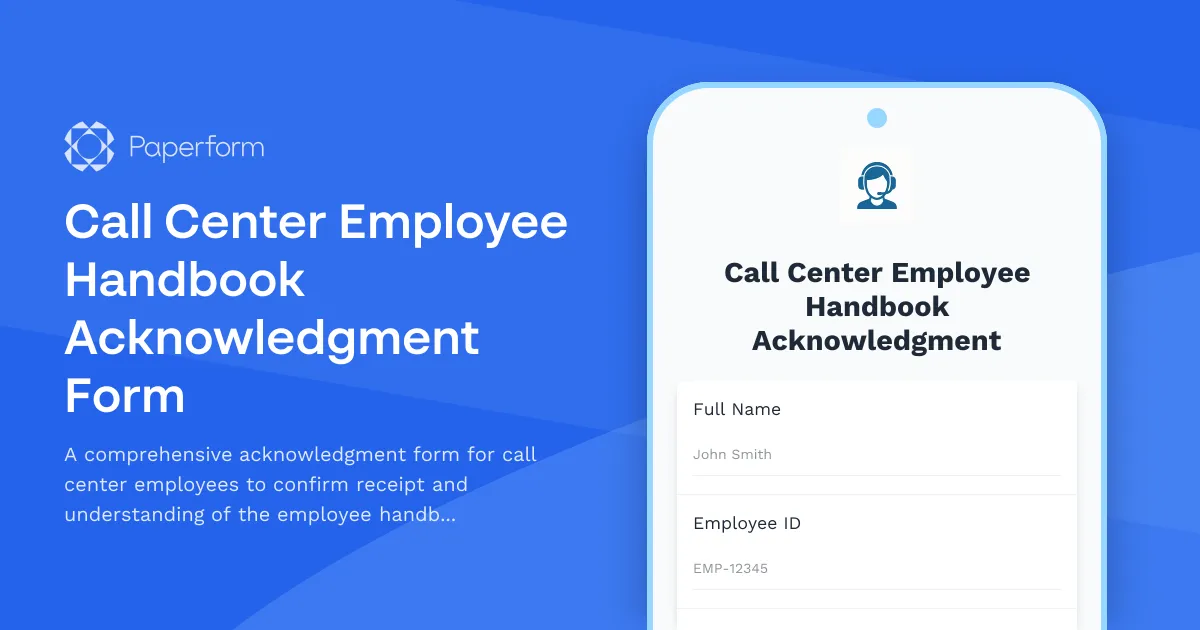Call Center Employee Handbook Acknowledgment Form