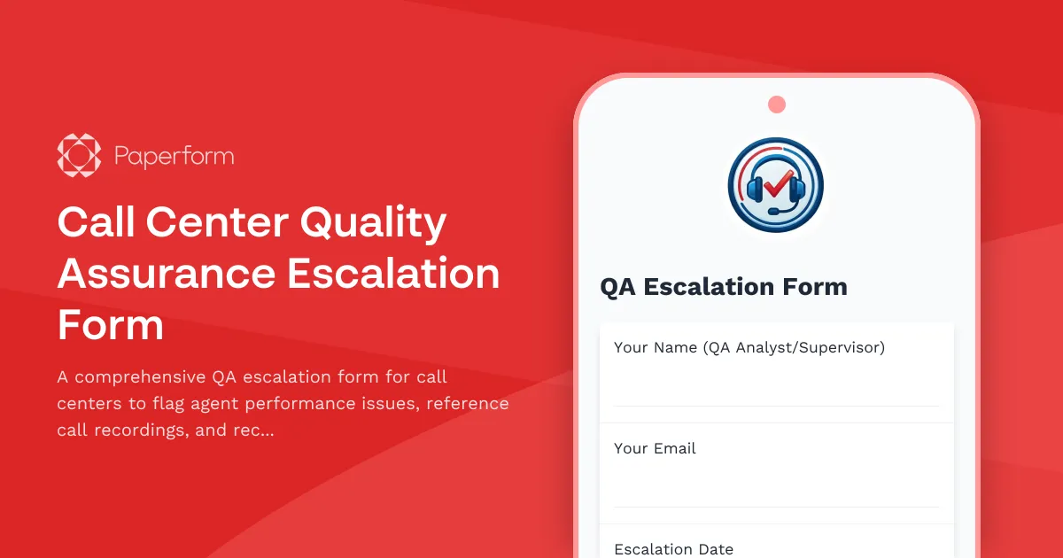 Call Center Quality Assurance Escalation Form