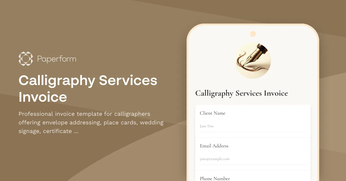 Calligraphy Services Invoice
