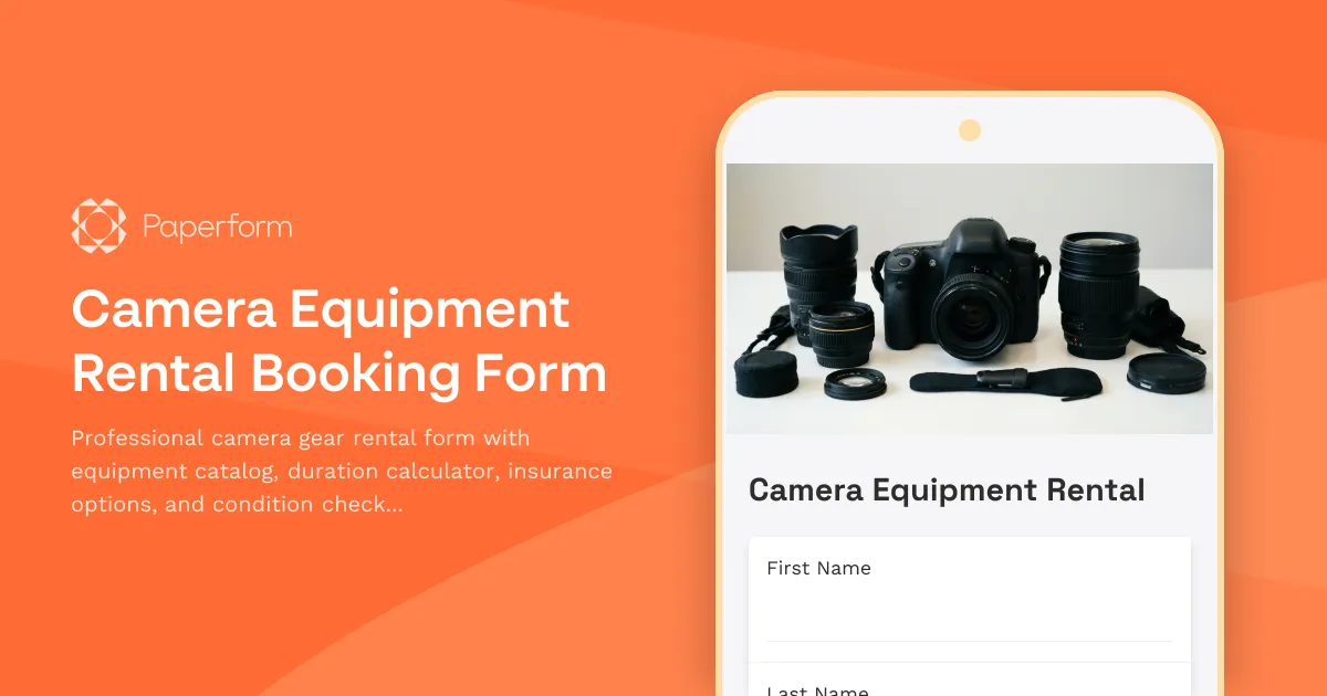 Camera Equipment Rental Booking Form