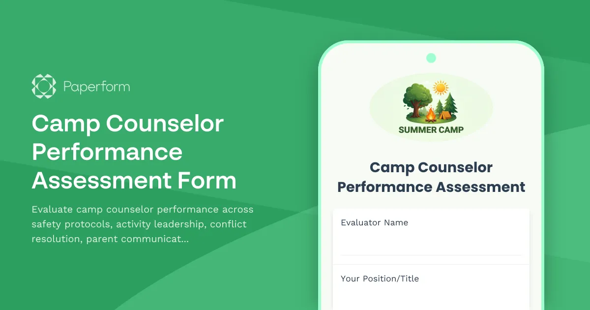 Camp Counselor Performance Assessment Form