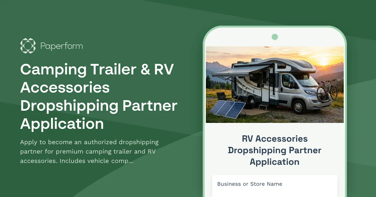 Camping Trailer & RV Accessories Dropshipping Partner Application