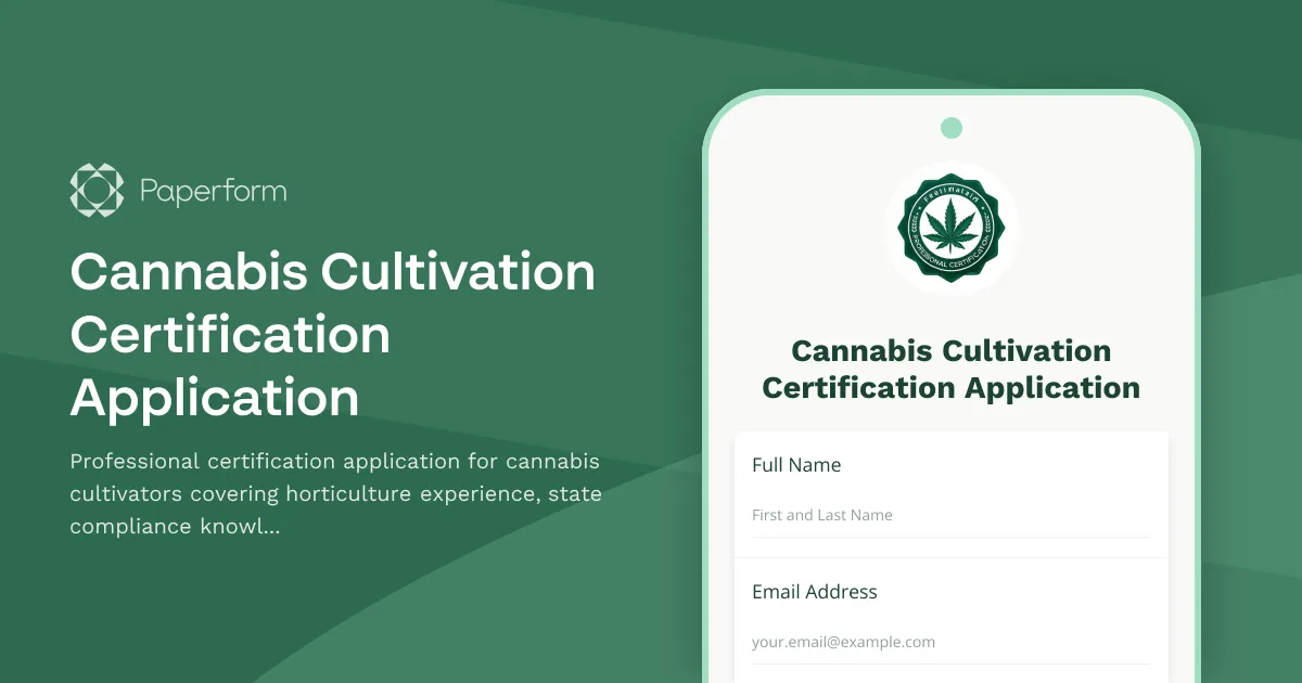 Cannabis Cultivation Certification Application