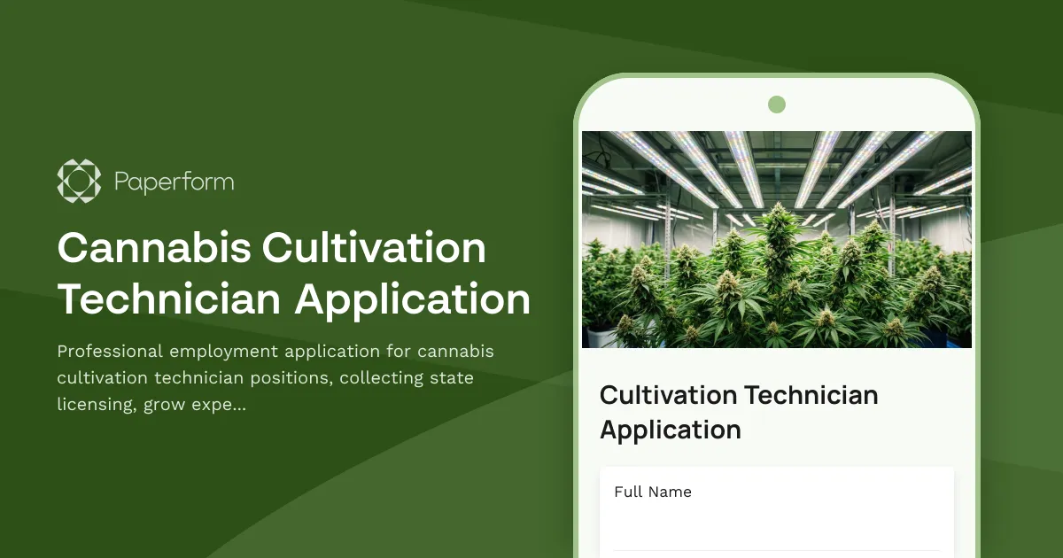 Cannabis Cultivation Technician Application
