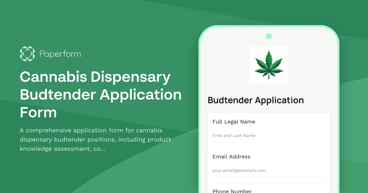 Cannabis Dispensary Budtender Application Form