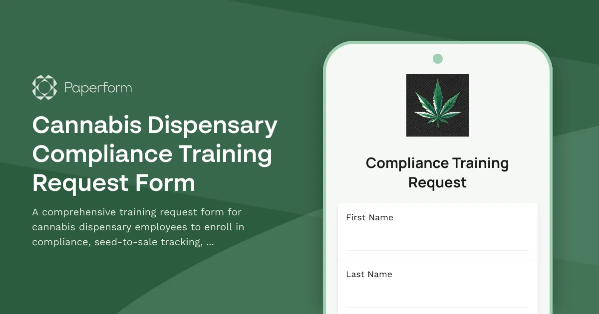 Cannabis Dispensary Compliance Training Request Form
