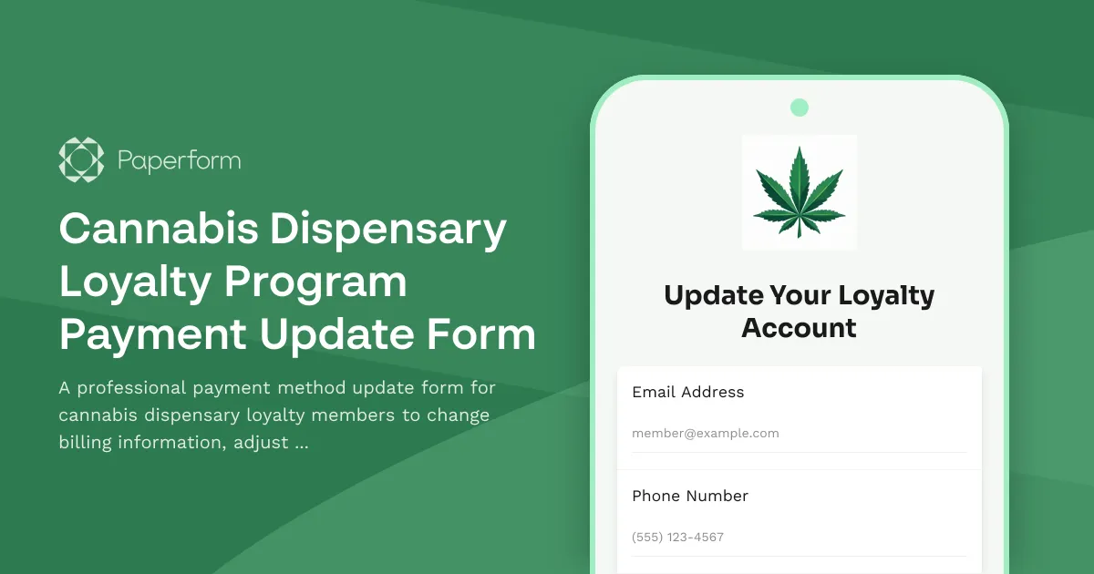 Cannabis Dispensary Loyalty Program Payment Update Form