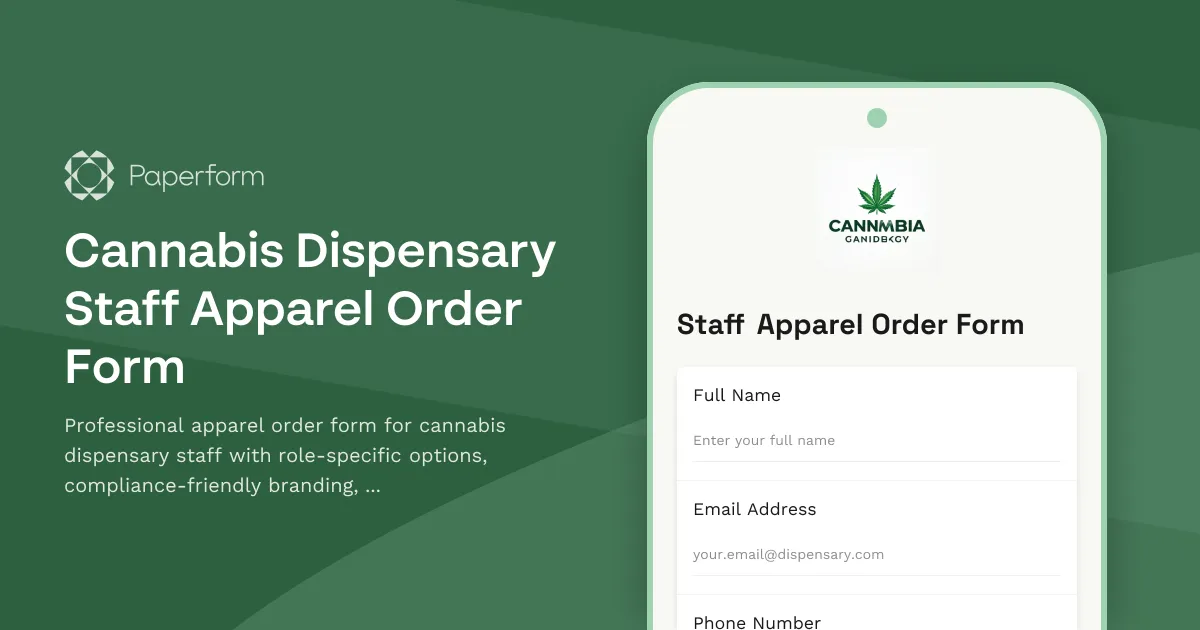 Cannabis Dispensary Staff Apparel Order Form