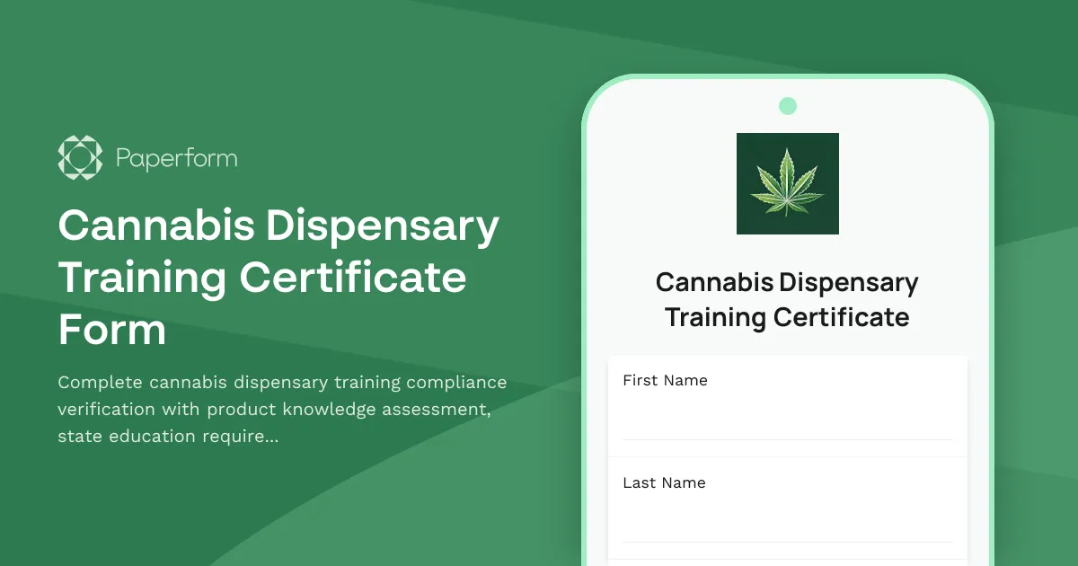 Cannabis Dispensary Training Certificate Form