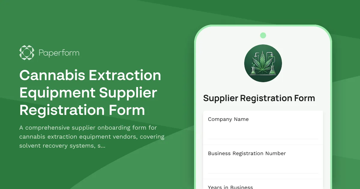 Cannabis Extraction Equipment Supplier Registration Form