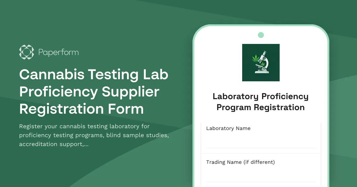 Cannabis Testing Lab Proficiency Supplier Registration Form