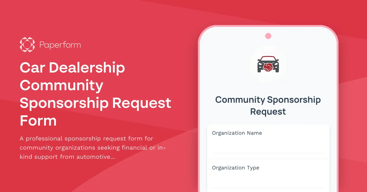 Car Dealership Community Sponsorship Request Form