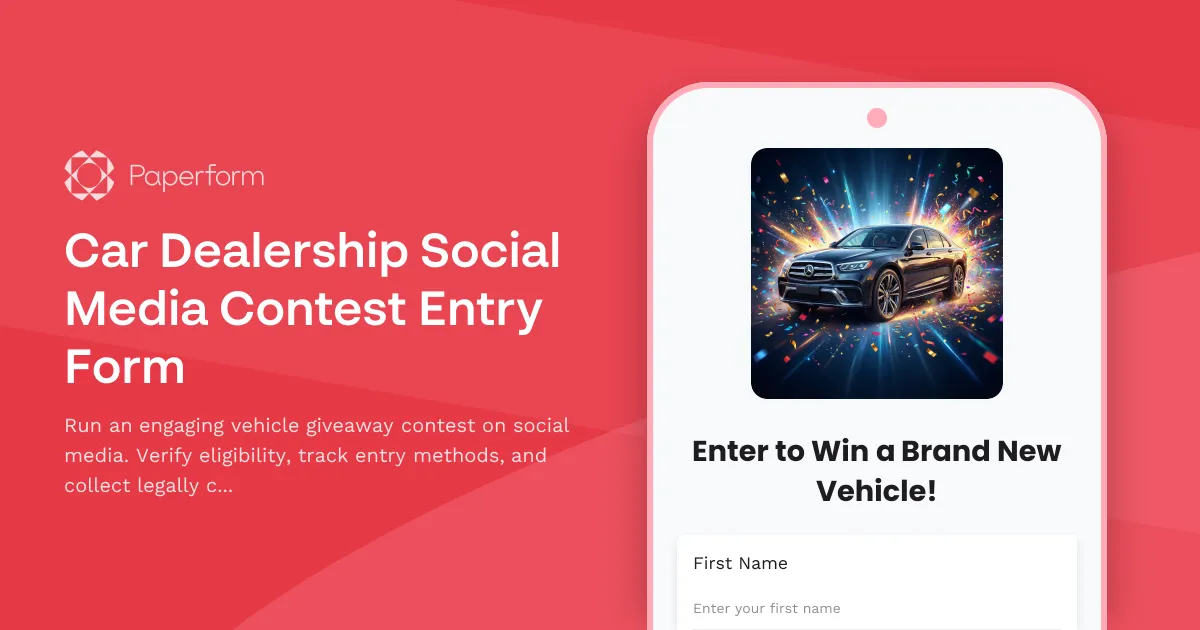 Car Dealership Social Media Contest Entry Form