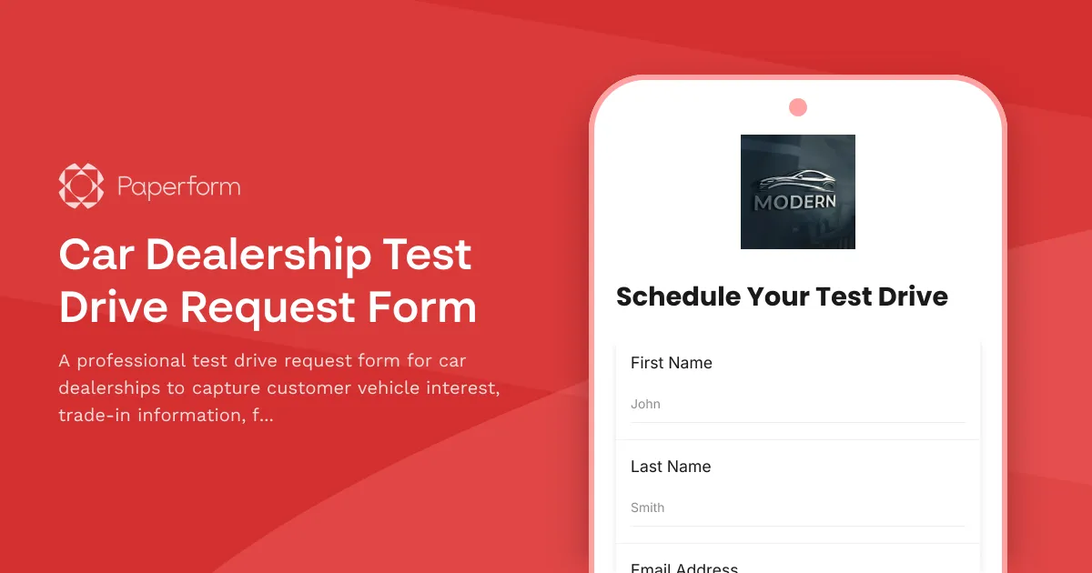 Car Dealership Test Drive Request Form