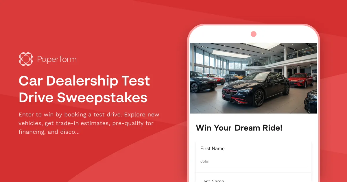 Car Dealership Test Drive Sweepstakes