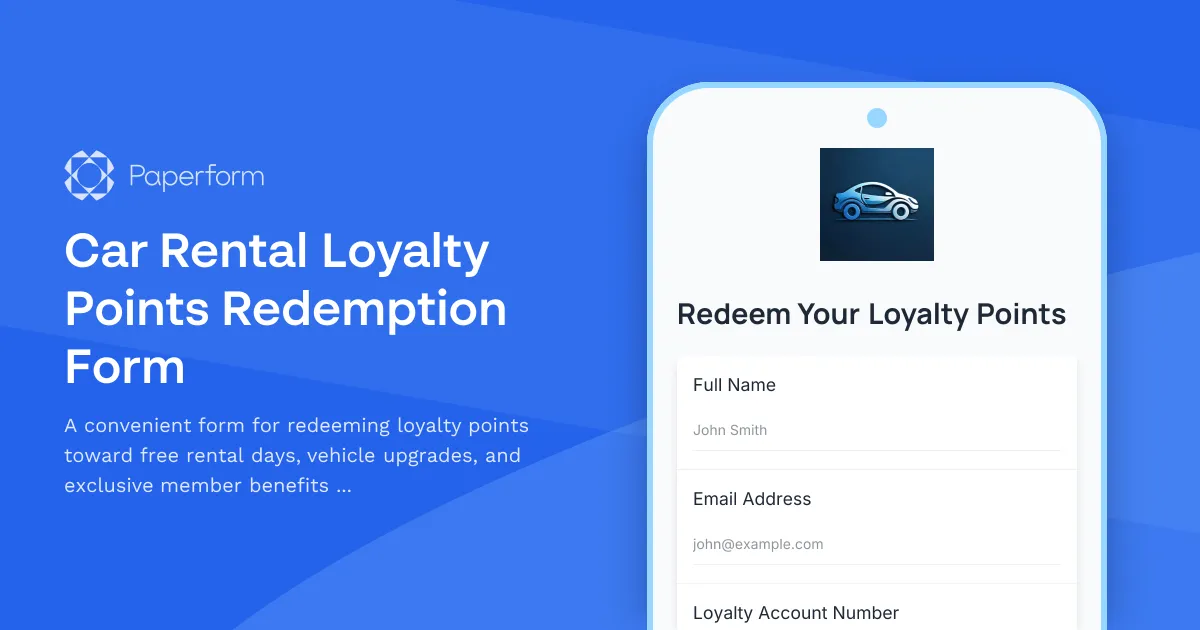 Car Rental Loyalty Points Redemption Form