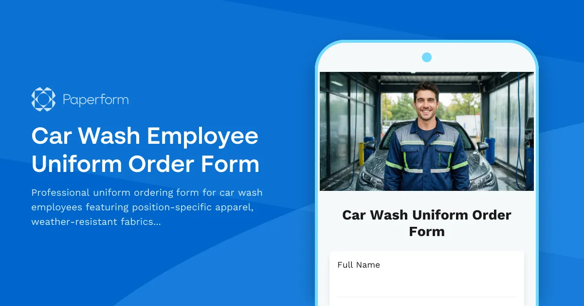 Car Wash Employee Uniform Order Form