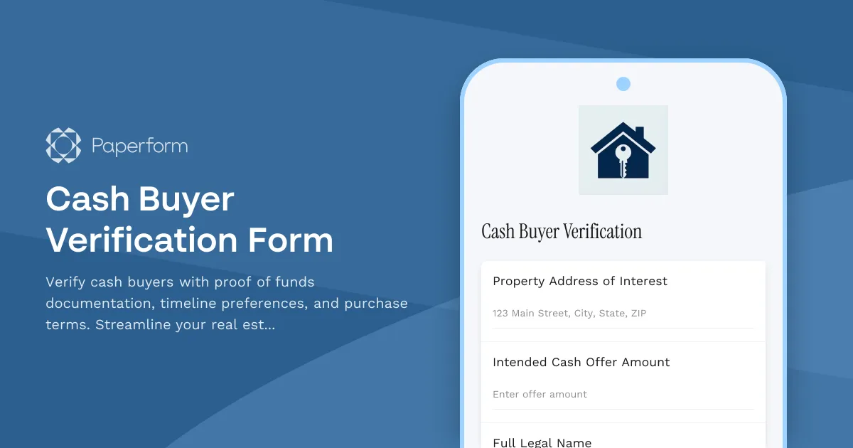 Cash Buyer Verification Form