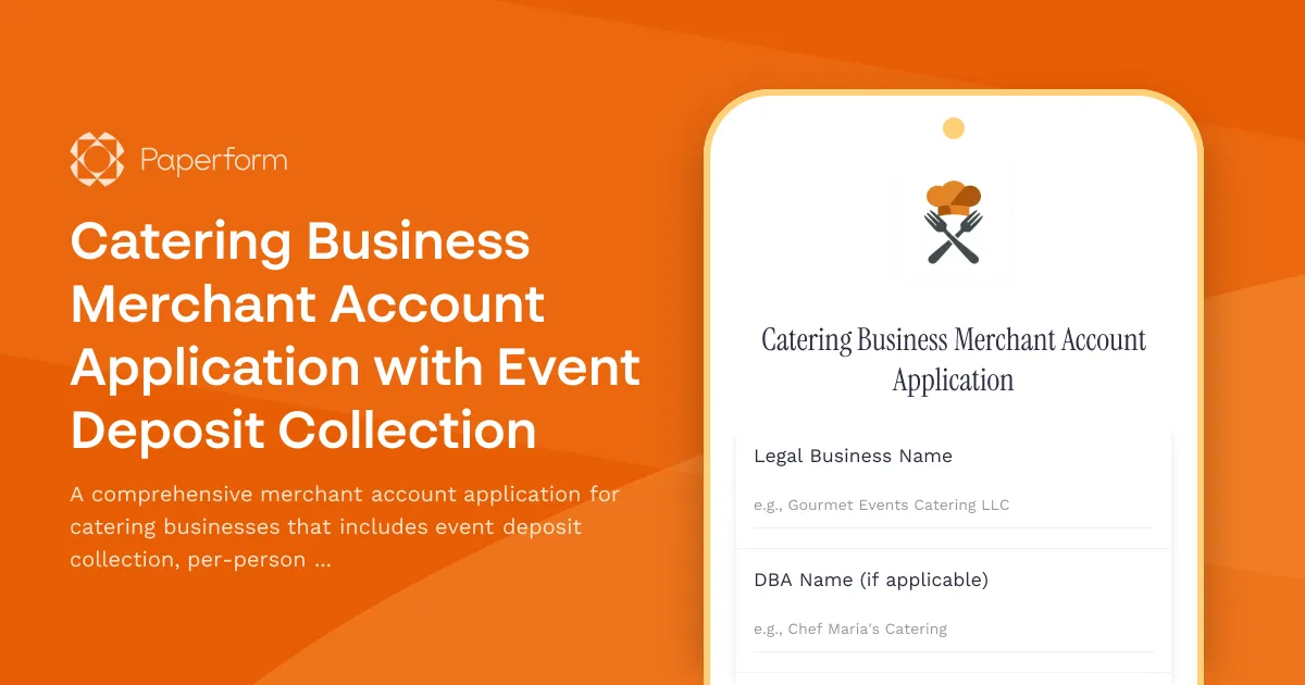 Catering Business Merchant Account Application with Event Deposit Collection