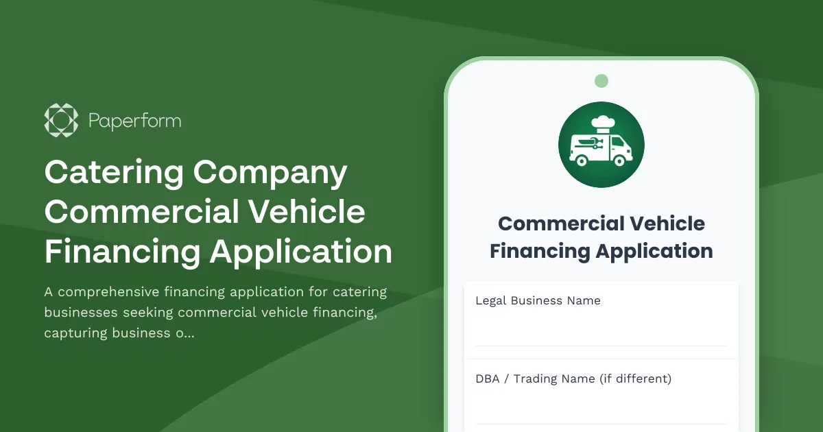 Catering Company Commercial Vehicle Financing Application