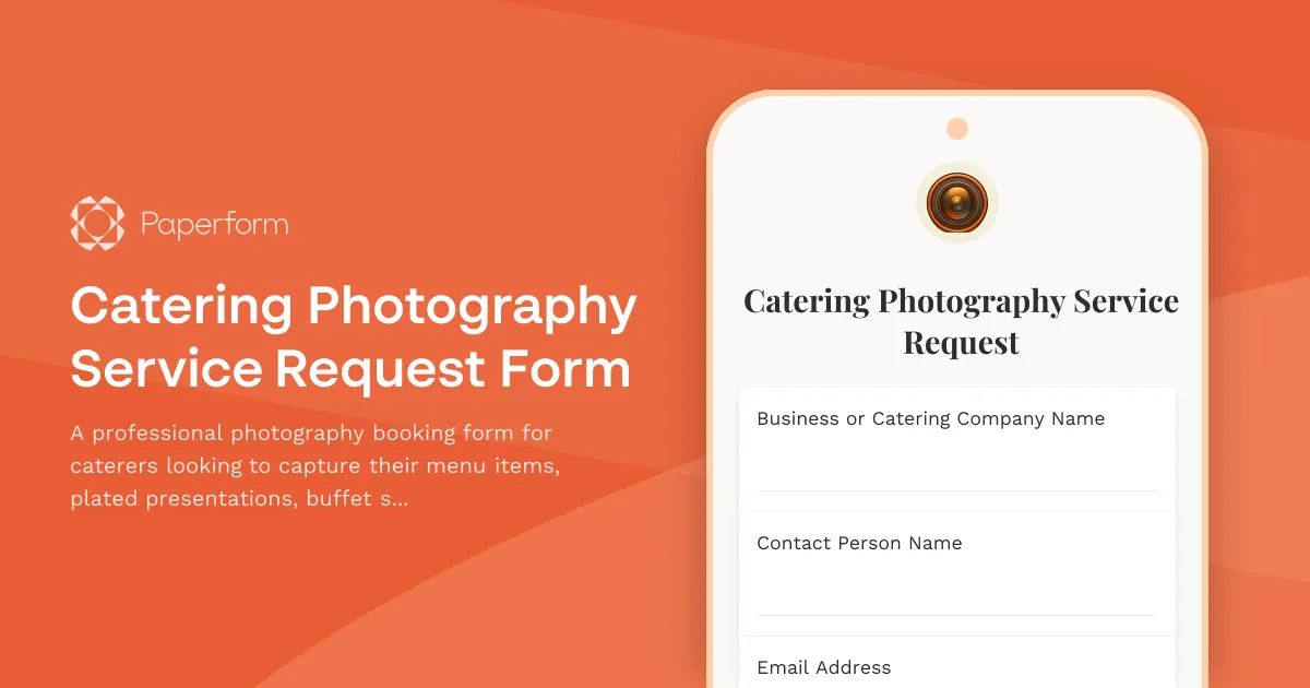 Catering Photography Service Request Form