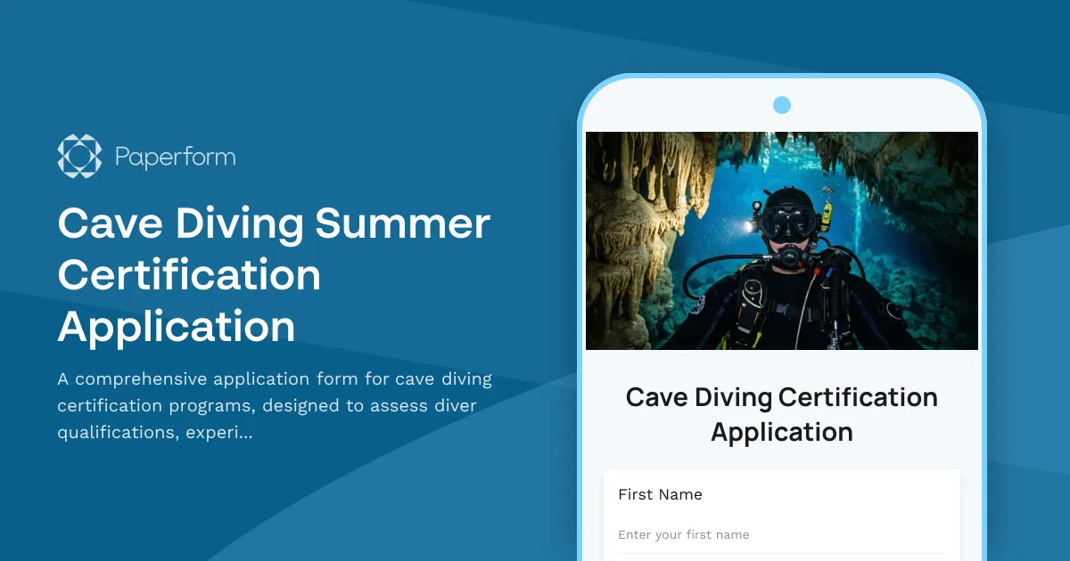 Cave Diving Summer Certification Application